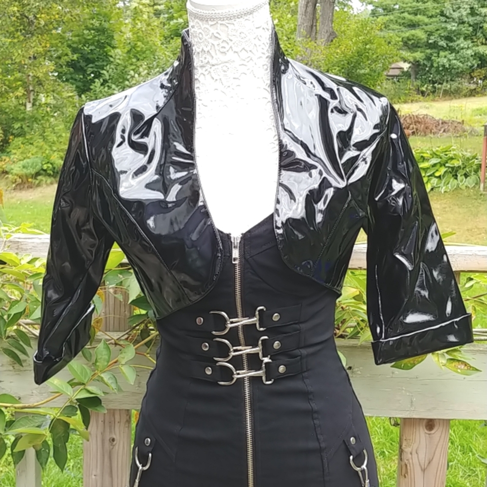 Shiny black  PVC open shrug  jacket 3/4 sleeve size small by Coquette